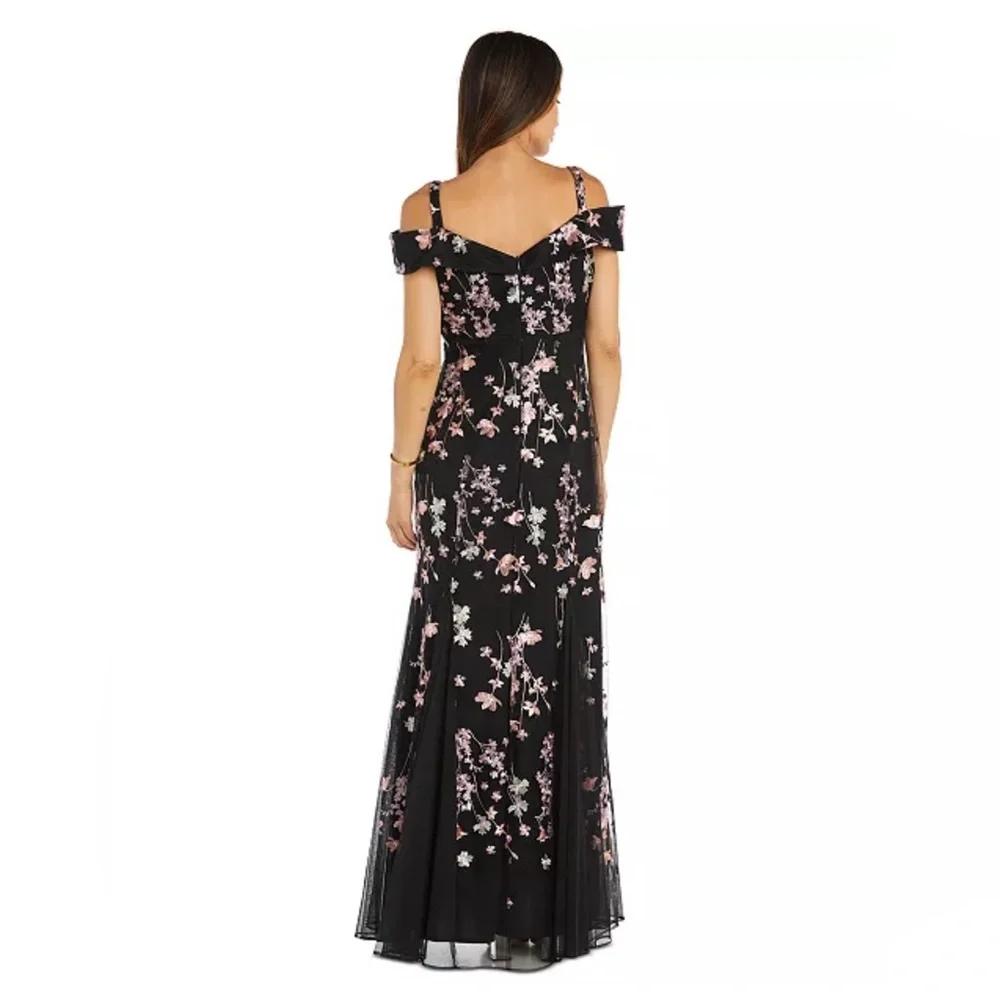 Floral Cold-Shoulder Mermaid Gown - Picture 2 of 6